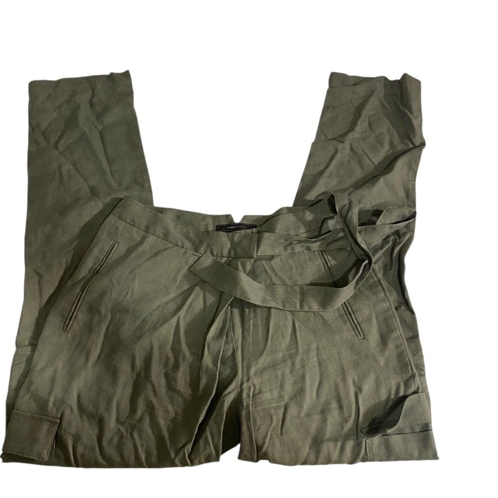 BCBG Maxazaria Olive  Green Pants with Tie Front Tencel/Cotton/Linen Blend XS